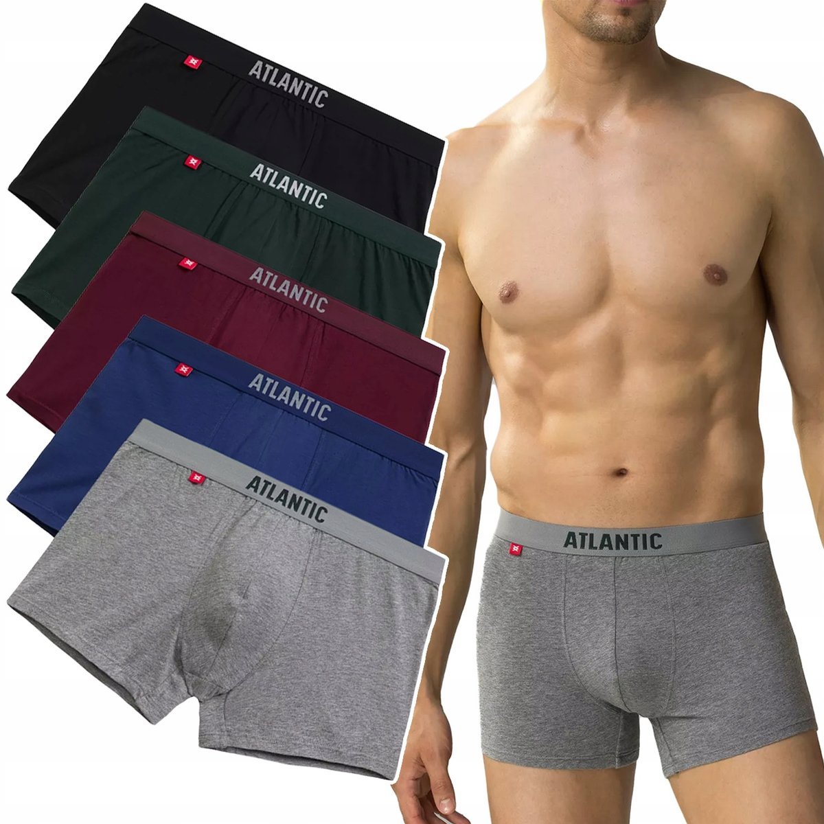 BOKSERKI MĘSKIE Atlantic 5SMH-004 dopasowane szorty 5 KOLORÓW - M