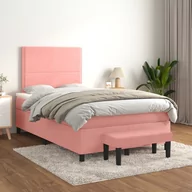 Łóżka - Łóżko kontynentalne z materacem, różowe, 120x200 cm, aksamit Lumarko! - miniaturka - grafika 1
