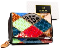 Portfele - Portfel damski skórzany Rovicky patchwork portmonetka na suwak na karty, różnokolorowy - miniaturka - grafika 1
