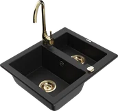 Zlewozmywaki z baterią - Mexen Carlos zlewozmywak granitowy 1,5-komorowy z baterią kuchenną Telma, czarny - 6518-77-670200-50 - miniaturka - grafika 1