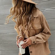 Kurtki damskie - TEMU Elegancka Beżowa Kurtka-Koszula z Guzikami dla Kobiet - Szykowny Długi Rękaw, Poliester, Nieprześwitująca z Kołnierzem - Idealna na Wiosnę i - miniaturka - grafika 1