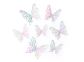Dekoracje sali - Naklejki motylki ażurowe holograficzne srebrne - 12 szt. - miniaturka - grafika 1