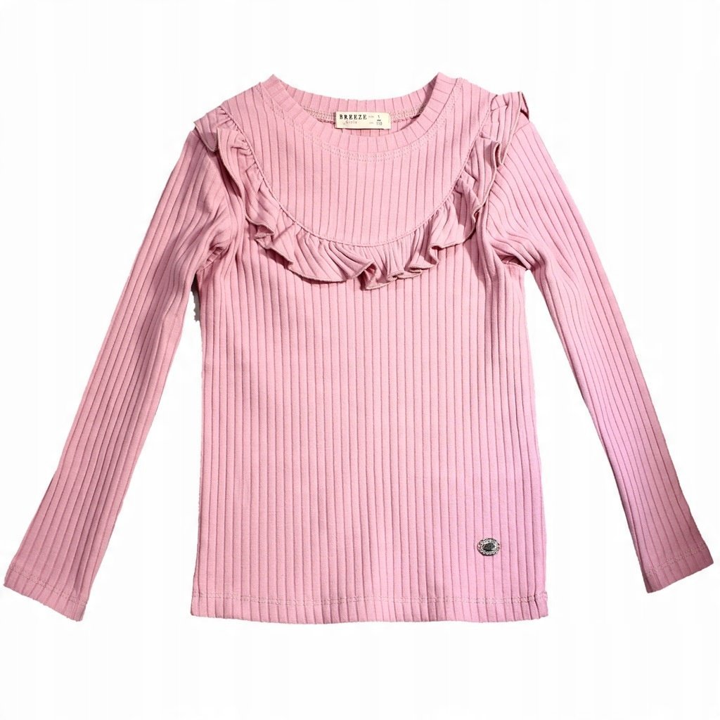 Bluzka PRĄŻKOWANA Z Falbanką BAWEŁNA Długi RĘKAW Breeze RÓŻ 104