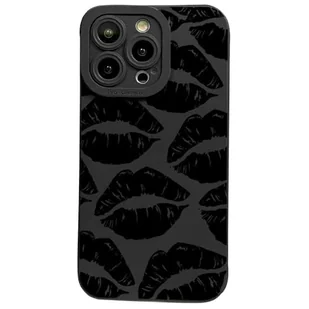 Cutecasee Lips Kiss Print miękkie silikonowe etui na telefon iPhone kompatybilne z iPhone 14 Pro Max, czarne - Etui i futerały do telefonów - miniaturka - grafika 1