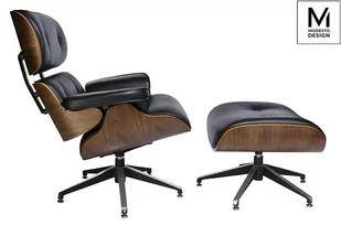 KH Modesto Design Fotel LOUNGE z podnóżkiem czarny - sklejka orzech, skóra ekologiczna 12822 - Fotele - miniaturka - grafika 1