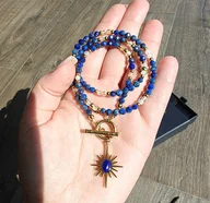 Naszyjniki - Długi naszyjnik Lapis lazuli i cytryn - miniaturka - grafika 1