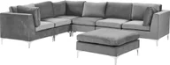 Sofy i kanapy - BELIANI Narożnik modułowy prawy szary welurowy sofa 6-osobowa z otomaną metalowe nóżki w stylu glamour - miniaturka - grafika 1