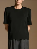 Koszulki i topy damskie - Reserved - T-shirt z poduszkami na ramionach - czarny - miniaturka - grafika 1
