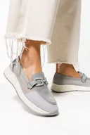 Mokasyny damskie - Niebieskie mokasyny ażurowe na platformie damskie z ozdobą Casu M24X3-BL-38 - miniaturka - grafika 1