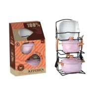 Zabawki AGD - Zestaw garnków metalowych na stojaku - miniaturka - grafika 1