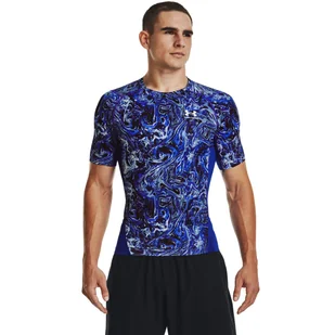 Męska koszulka treningowa Under Armour Men's HeatGear Armour Printed Short Sleeve - niebieska - UNDER ARMOUR - Koszulki sportowe męskie - miniaturka - grafika 1