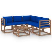 Meble ogrodowe - vidaXL 6-cz. zestaw wypoczynkowy do ogrodu, niebieskie poduszki, sosna - miniaturka - grafika 1
