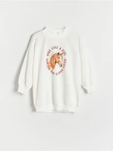 Reserved - Długa bluza z nadrukiem - złamana biel - Bluzki dla dziewczynek - miniaturka - grafika 1