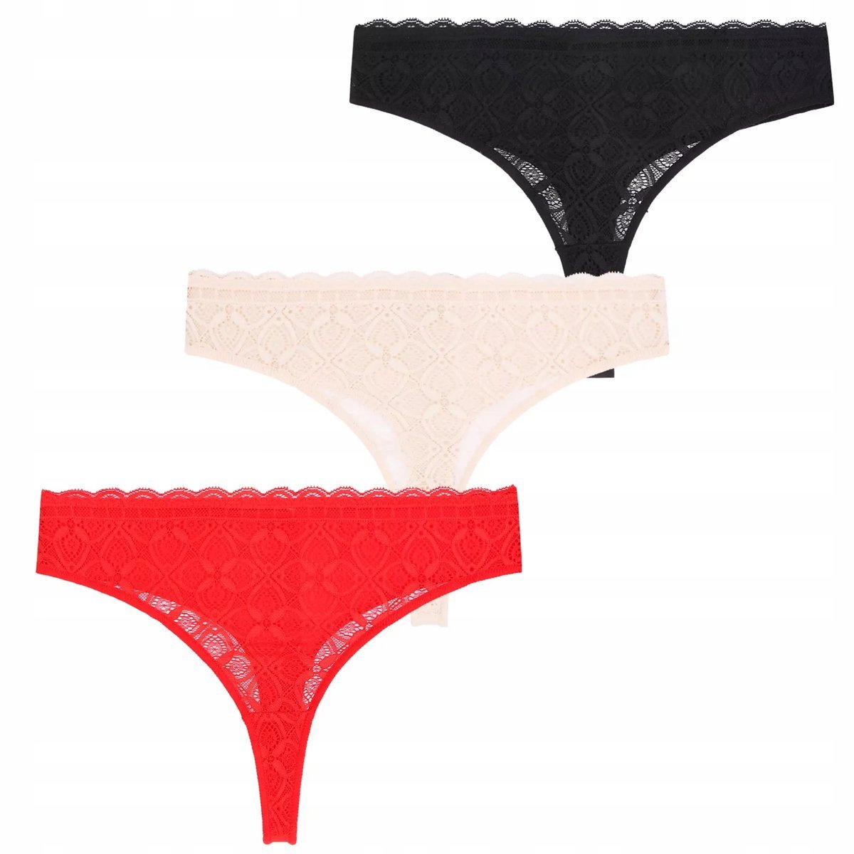 3X Stringi Damskie Koronkowe Majtki Klasyczne Seksowne Komplet Moraj M