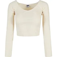 Koszulki i topy damskie - Urban Classics Damska koszulka z krótkim rękawem i szerokim dekoltem w serek, Whitesand, 5XL - miniaturka - grafika 1