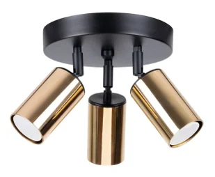 Lampa sufitowa z trzema reflektorami czarny + złoty - A572 D5-M37 - Lampy sufitowe Lampa sufitowa z trzema reflektorami czarny + złoty - A572 D5-M37 - Lampy sufitowe - miniaturka - grafika 1