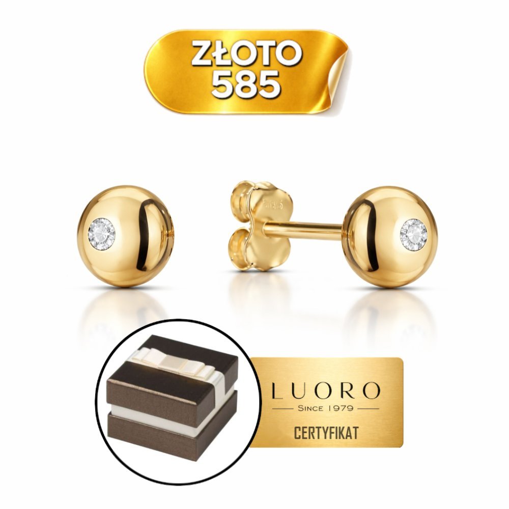 KOLCZYKI ZŁOTE 585 14K KÓŁECZKA Z CYRKONIĄ 5,5 MM SZTYFT ELEGANCKIE