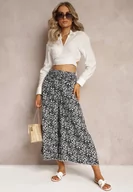 Spodnie damskie - Szare Szerokie Spodnie o Długości 7/8 w Panterkę Rhina - miniaturka - grafika 1