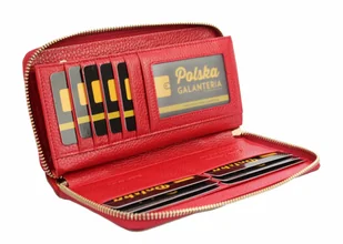 Portfel Damski Skóra Naturalna PETERSON Duży Z Metalowym Suwakiem Piórnik PTN CR-781 RFID CZERWONY LAKIEROWANY SKÓRA WĘŻA - Portfele - miniaturka - grafika 7