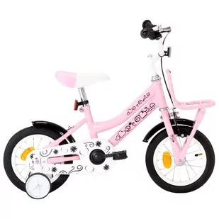 vidaXL Rower dla dzieci z bagażnikiem 12 cali biało-różowy - Rowery - miniaturka - grafika 1