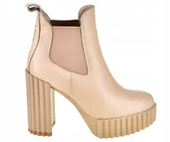 Botki damskie - BOTKI CARINII B8758-R77 BEŻOWE SKÓRA SŁUPEK PLATFORMA R.40 - miniaturka - grafika 1