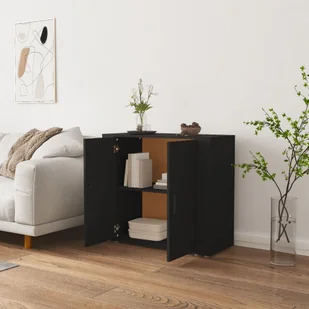 Szafka, czarna, 80x33x70 cm, materiał drewnopochodny - Szafki do salonu - miniaturka - grafika 6
