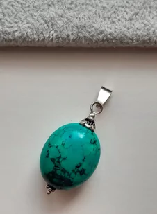 ZAWIESZKA WISIOREK NATURALNY TURKUS OWAL SREBRO 925 - Wisiorki - miniaturka - grafika 1