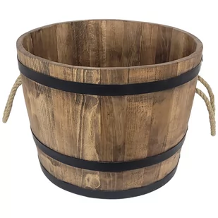Duża drewniana doniczka 50x40. Donica z drewna olcha z metalowymi obręczami. Do salonu lub na taras. - Donice - miniaturka - grafika 1