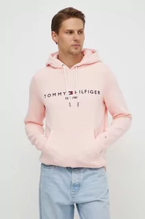 Bluzy męskie - Tommy Hilfiger bluza męska kolor różowy z kapturem z aplikacją - grafika 1