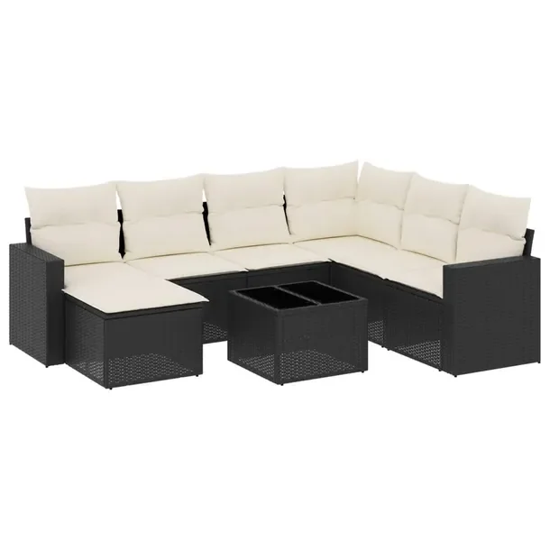 Zestaw wypoczynkowy rattan PE, czarny, 65,5x62x69 cm, kremowy