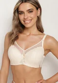 Biustonosze - Jasnobeżowy Biustonosz Koronkowy Typu Full Cup z Regulowanymi Ramiączkami i Cyrkoniami Ellasine - miniaturka - grafika 1