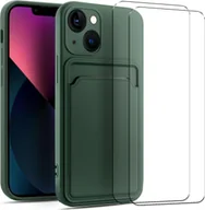 Etui i futerały do telefonów - zestaw ochronny 2 w 1 dla Apple iPhone 14 Pro składa się z 2x szklanej osłony ekranu 9H i 1x silikonowego etui - osłona w kolorze zielonym - miniaturka - grafika 1