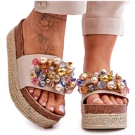 Klapki i japonki damskie - Damskie Klapki Na Platformie S.Barski KV-578-1 Nude beżowy - miniaturka - grafika 1