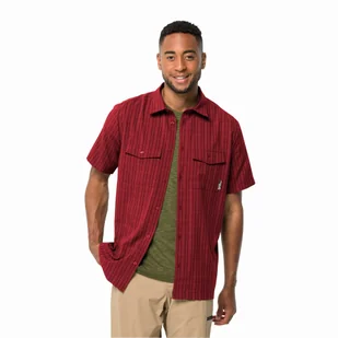 Męska koszula z krótkim rękawem Jack Wolfskin THOMPSON SHIRT MEN deep ruby check - M - Koszule męskie - miniaturka - grafika 1