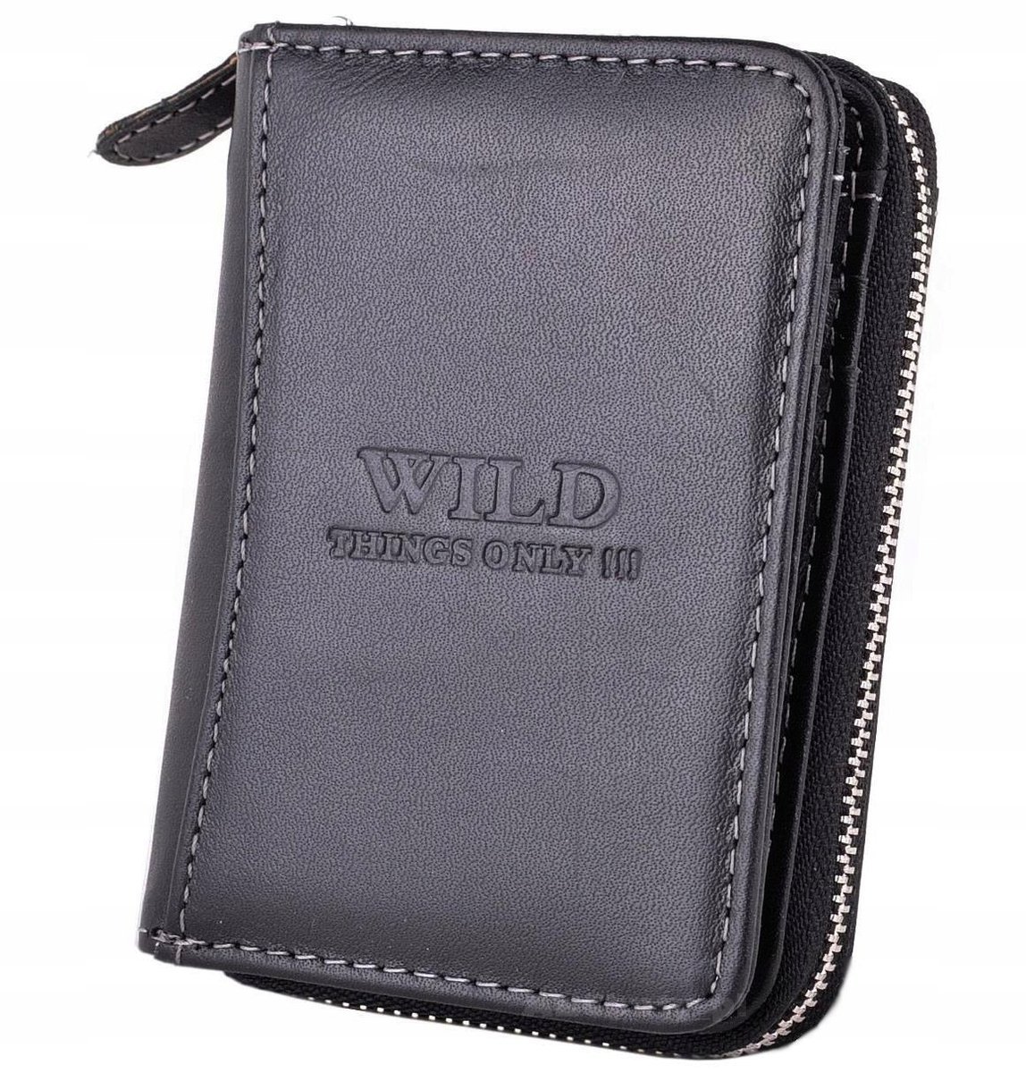 Czarny PODŁUŻNY Portfel Męski na SUWAK Bilon ŚREDNI Młodzieżowy SKÓRZANY hq