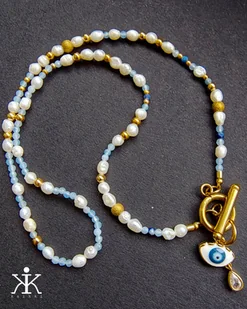 Perłowy naszyjnik z zawieszką z ochronnym okiem - Naszyjniki - miniaturka - grafika 1