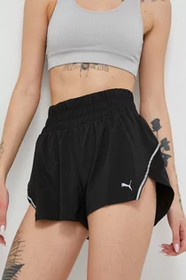 Spodenki damskie - Puma szorty do biegania kolor czarny z nadrukiem high waist - grafika 1