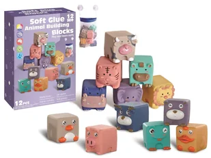 Edukacyjny zestaw klocków dla malucha, Miękkie Klocki Zwierzęta 12 sztuk - Klocki - miniaturka - grafika 1