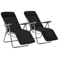 Fotele i krzesła ogrodowe - vidaXL Składane krzesła ogrodowe z poduszkami, 2 szt., czarne - miniaturka - grafika 1