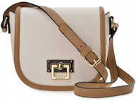 Torebki damskie - Torebka Damska Mała Listonoszka Monnari Beżowa Złote Logo Pasek Na Ramię - miniaturka - grafika 1