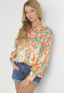 Koszule damskie - Pomarańczowo-Zielona Koszula w Abstrakcyjny Kolorowy Wzór Gaetana - miniaturka - grafika 1