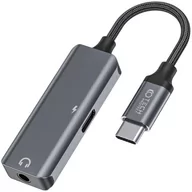 Adaptery i przejściówki - Adapter USB-C do Mini Jack 3.5mm USB-C Type C przejściówka do słuchania muzyki i ładowania Szary - miniaturka - grafika 1