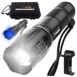 Latarka Taktyczna Szperacz CREE XPE LED ZOOM UV czarny - Latarki - miniaturka - grafika 2