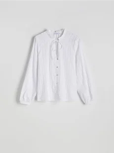Reserved - Koszula z ozdobnym wiązaniem - biały - Koszule damskie - miniaturka - grafika 1