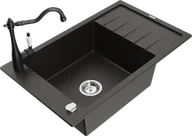 Zlewozmywaki z baterią - Mexen Elias zlewozmywak granitowy 1-komorowy z ociekaczem i baterią kuchenną Carla, czarny/złoty metalik - 6511-75-670700-70 - miniaturka - grafika 1