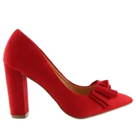 Czółenka - Czółenka na słupku czerwone SY42 Red - ButyModne - miniaturka - grafika 1