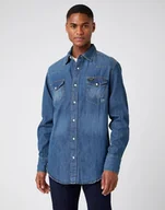 Koszule męskie - Męska Koszula Jeansowa Wrangler Ls Workshirt Tinted Blue W5D1Ak725-S - miniaturka - grafika 1