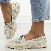 Półbuty damskie - Beżowe ażurowe skórzane półbuty damskie Vinceza 95336 - miniaturka - grafika 1