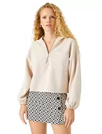 Bluzy damskie - Koton Damska bluza z kapturem z zamkiem błyskawicznym, beżowy (063) - miniaturka - grafika 1