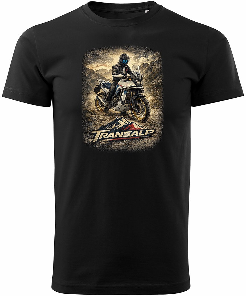Topslang Koszulka motocyklowa z motocyklem na motor Honda Transalp 750 męska czarna M